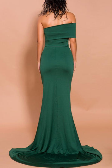 Robe Sirène Verte Une épaule Avec Fente